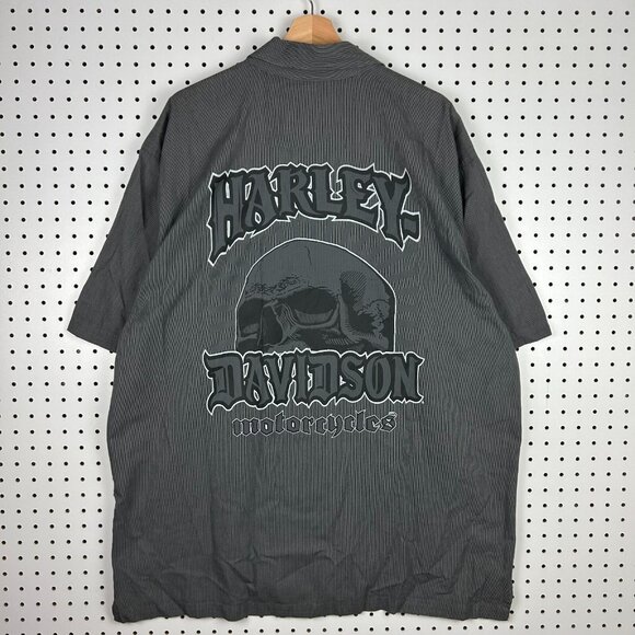 Harley Davidson Motorcycle Biker Mechanic Shirt Men's XL Gray Skull Button Chore - Picture 1 of 6